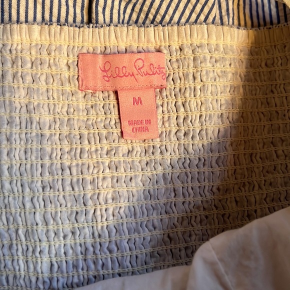 Lilly Pulitzer Henrietta Blue White Seersucker Stripe Strapless Bow Dress - Picture 9 of 12